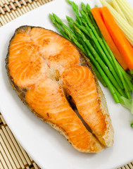 salmon steak with vegetable