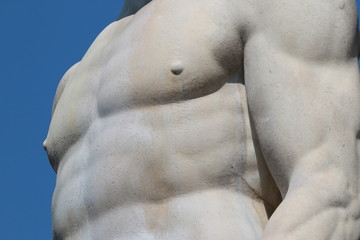 Detail of the statue of the muscular torso and arm