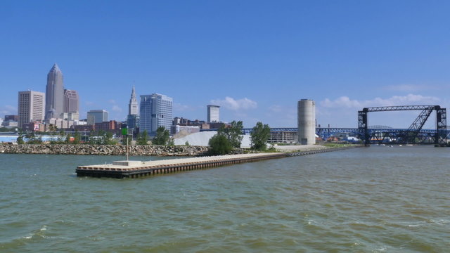 5060 CLEVELAND, OH - Circa August, 2014 - The Cleveland skyline as seen from Lake Erie on a summer day.	