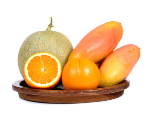 fresh various fruits on white background.