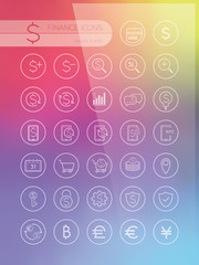 Set of icons for web and user interface design on blurred background