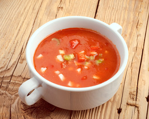 Andalusian gazpacho bowl on wooden base