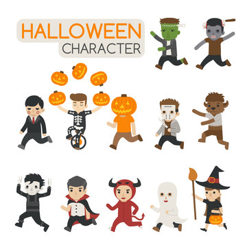 Set of halloween costume characters , trick or treat