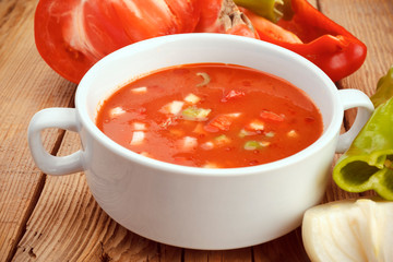 Andalusian gazpacho bowl on wooden base