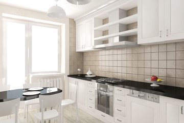 Modern interior of the kitchen rendering