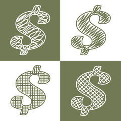 Fototapeta premium Set of hand drawn dollars