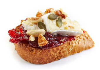 toasted bread with jam and brie cheese