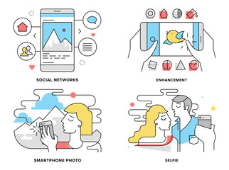 Smartphone photography flat line illustration