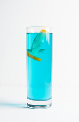 Blue cocktail on white background