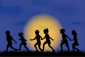 Obraz premium Children silhouette in nature .