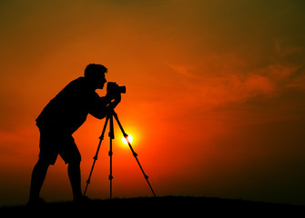 Man Photographer Taking Pictures Silhouette Concept