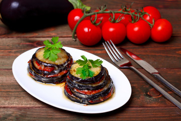Parmigiana di melanzane: baked eggplant - italy, sicily cousine © shakim888