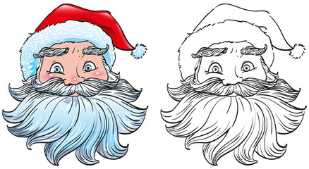 Santa Claus is a symbol of the new year the face head with a fluffy white beard and mustache kind smiling cheerful old man. New Year's Eve feast of. Further outlines the performance in black and white