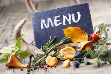 Autumn menu board with natural decoration