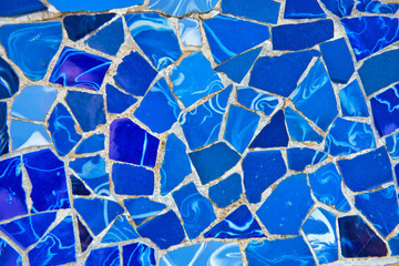 Detail of bright blue ceramic mosaics, Parc Guell - obrazy, fototapety, plakaty