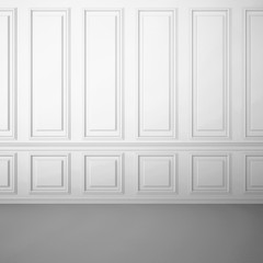 Classic white interior with decorative moldings on the wall