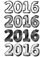 Hand drawn New Year 2016. Sketch of year number in doodle style