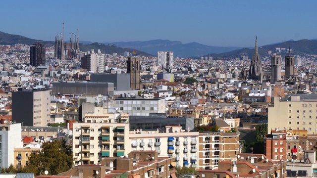 4K Aerial Barcelona from Montjuic