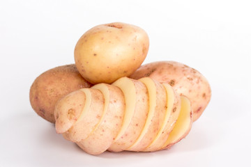 pile of slice potato isolated on white background