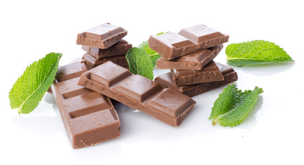 Chocolate squares with fresh mint