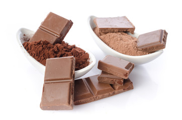 Chocolate squares and cocoa powder