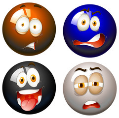 Snooker balls with facial expressions