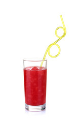 sliced watermelon and juice on a white background