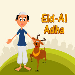 Muslim man with goat for Eid-Al-Adha.