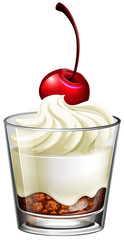 Pudding cream in glass with cherry