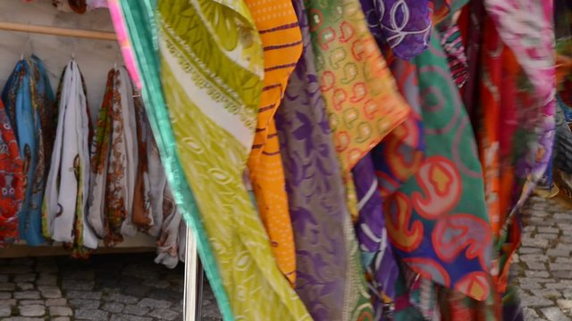 Colorful scarves streaming in the wind