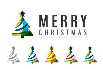 Set of abstract Christmas Tree Icons, business logo concepts