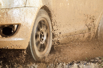 Rally car in muddy road