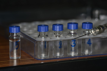 Sample vial are waiting for analysis