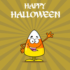 Funny Candy Corn Cartoon Character Waving