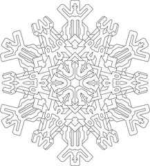 Outlines of snowflake in mono line style for coloring, coloring