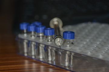 Sample vial are waiting for analysis