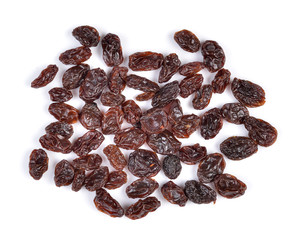 Dried raisins on a white background
