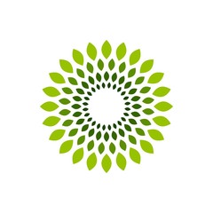 Radiant Green Flower Leaf Circle, Nature-Inspired Symmetrical Design
