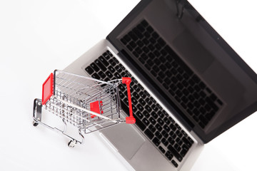 Computer, Online shopping concept in white background