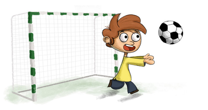 Ni&ntilde;o jugando al futbol en la porteria