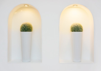 Lampen und Kakteen in Wandnische
