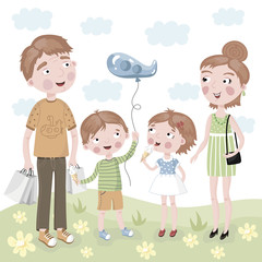 Obraz na płótnie Canvas Family Shopping in vector cartoon style.