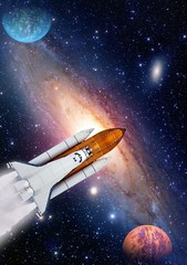 Outer space travel shuttle rocket launch spaceship spacecraft planet. Elements of this image furnished by NASA.