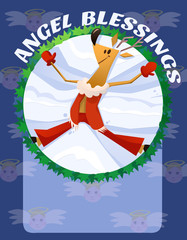 Angel Blessings Christmas Card. Deer Cartoon Illustration.