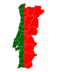 Karte und Fahne von Portugal