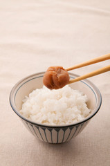 梅干しの乗せてあるご飯