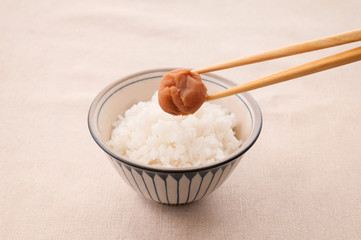 梅干しの乗せてあるご飯