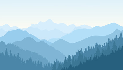 Beautiful morning in the blue mountains. Vector illustration.
