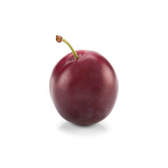 One single plum with shadow - isolated on white background