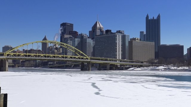 Winter Pittsburgh Establishing Shot Tilt Up